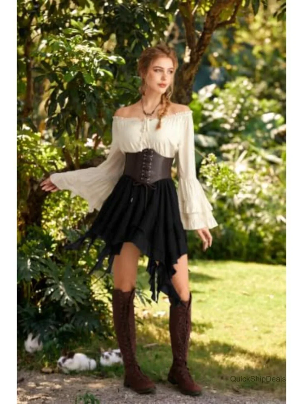 Boho Tiered Skort with Built-in Shorts, High Waist, Renaissance Style